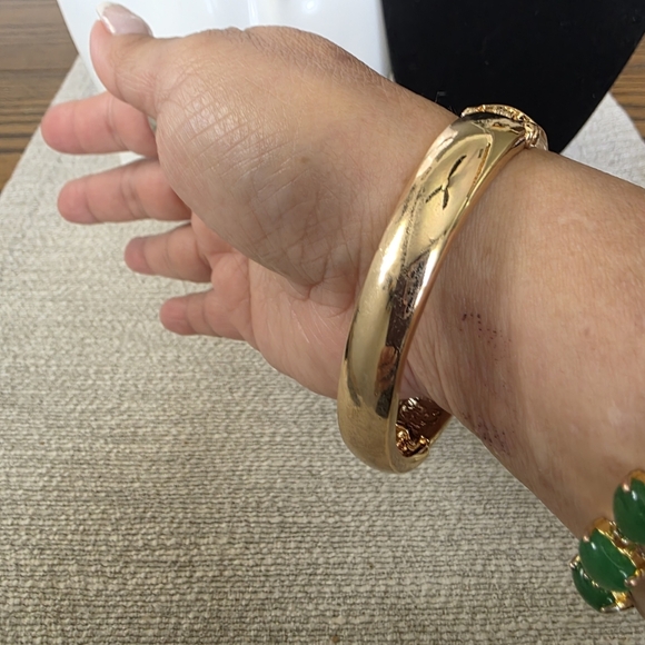 Vintage Statement Gold Red Cubic Zirconia Ball Clamper Hinge Bracelet - Picture 9 of 11